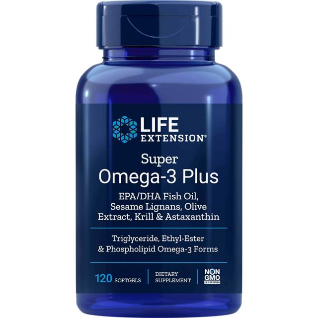 Super Omega-3 Plus EPA/DHA Fish Oil, Sesame Lignans, Olive Extract, Krill & Astaxanthin 120 sgels Life Extension