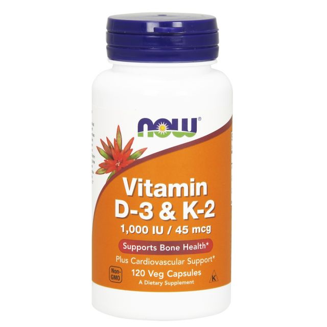 Vitamin D-3 & K-2 1000 IU  / 45 mcg 120 vcaps NOW