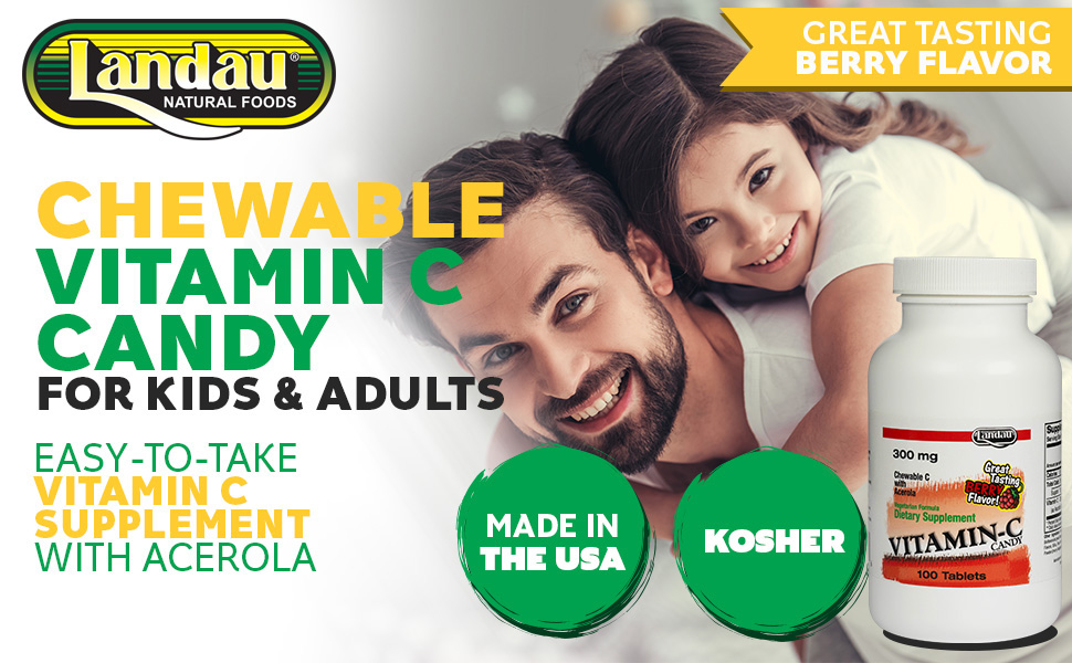 Landau Chewable Vitamin C Candy 300mg 250 tablets kosher Landau Chewable Vitamin C Candy 300mg 250 tabs kosher